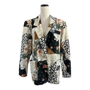 San Moire Blazer Womens 10 Patchwork One Button Closure 80's Cottagecore Boho